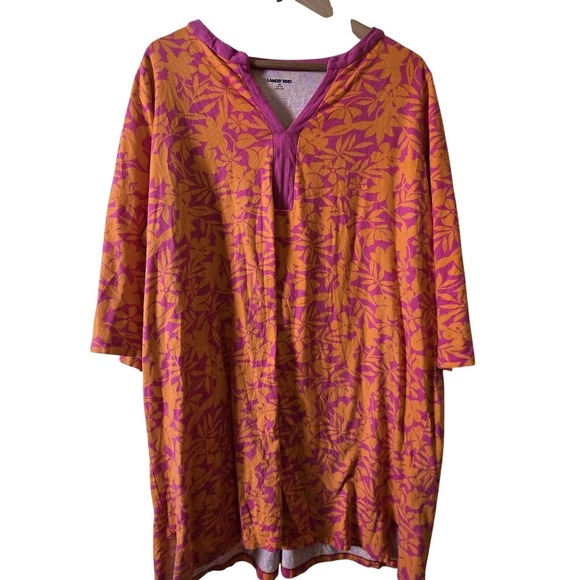 Lands End Floral Cotton Dress Swim‎ Tunic Pink Orange Womens 2XL - Picture 1 of 6